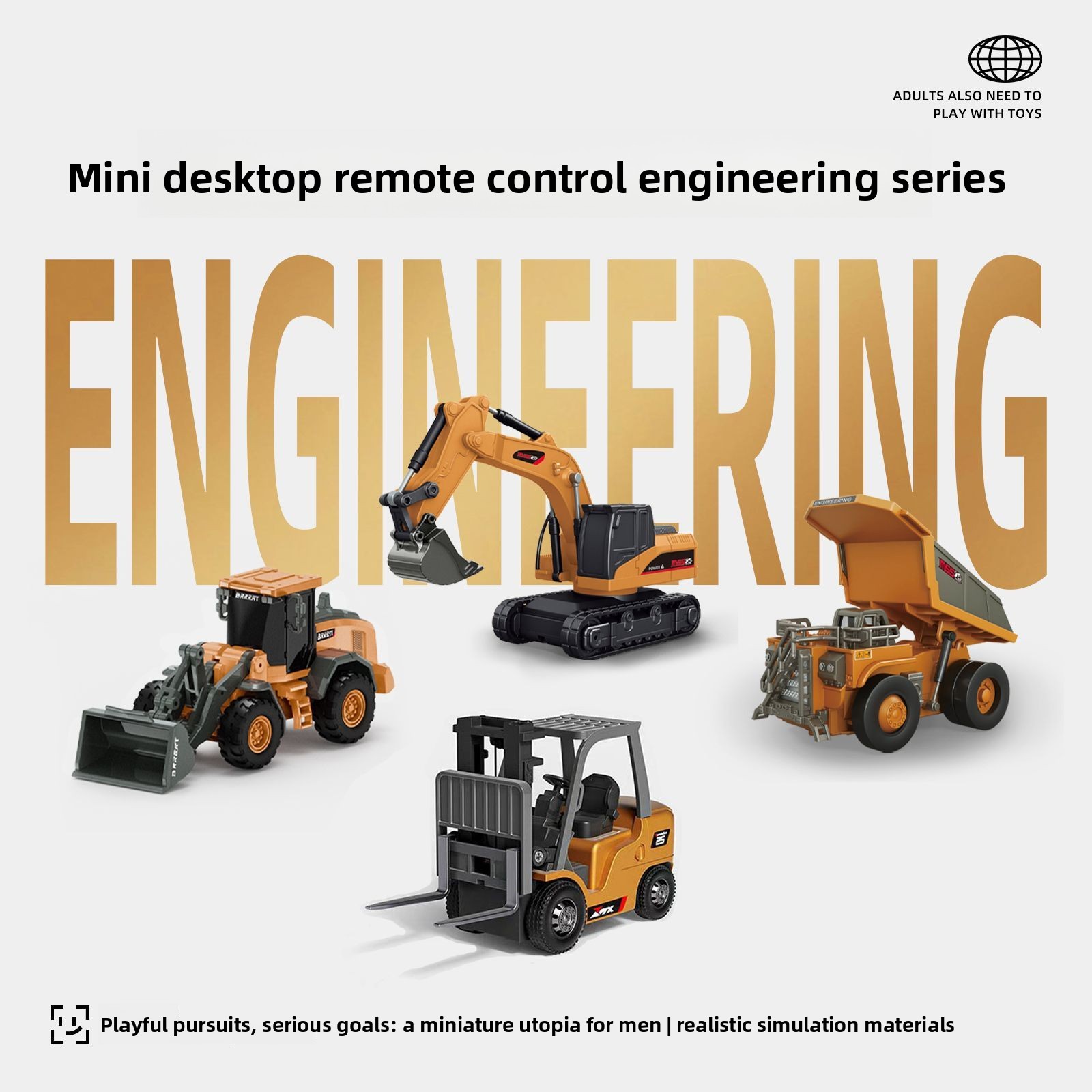 Heavy Equipment Excavator - 1:64 メタル RC エンジニアリングカーセット、鉱山トラック掘削機フォークリフト高耐久ダイキャストモデルディスプレイおもちゃ子供大人向け