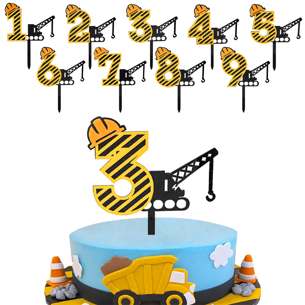 Heavy Equipment Excavator - 建設掘削機アクリルケーキトッパー男の子の誕生日カップケーキトッパー掘削機クレーン子供の誕生日パーティーケーキデコレーション