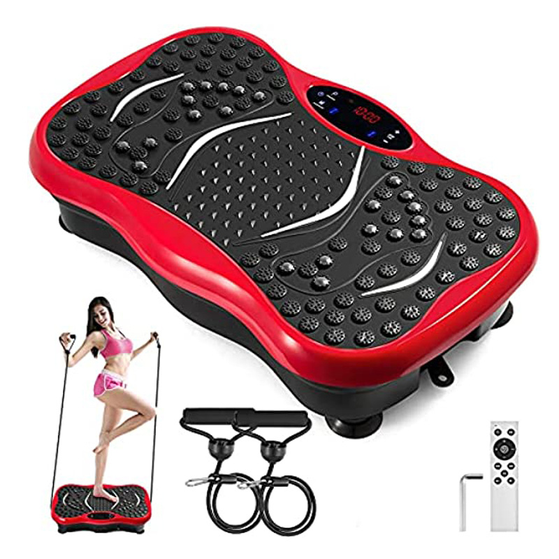 Plate Compactor Vibrator - 振動プラットフォームプレート全身マッサージ機、レジスタンスバンドとリモコン付き、脂肪燃焼、減量用